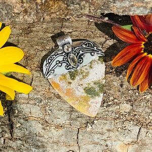 Ocean Jasper Morganite 925 Sterling Silver Pendant